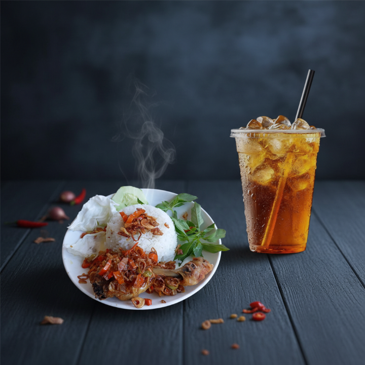 Combo Nasi Ayam Goreng Xtra Es Teh (14oz) Kerupuk Gado